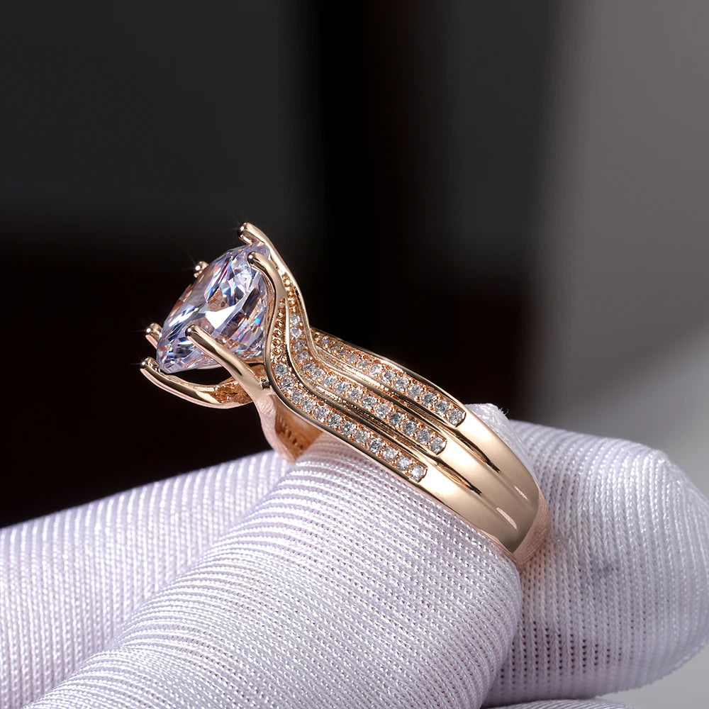 Gorgeous Solitaire 12MM Cubic Zirconia Bridal Gold Brilliant Rings