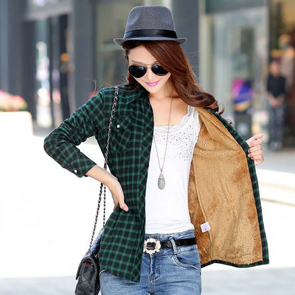 Winter Warm Velvet Thicke Plaid Shirt Style Coat Jacket