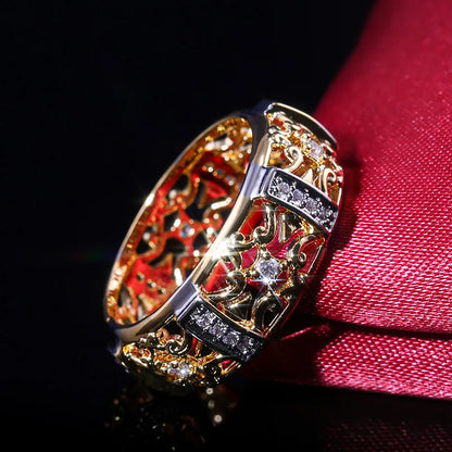 Huitan Strength Gold Band Geometric Cubic Zircon Stone Ring