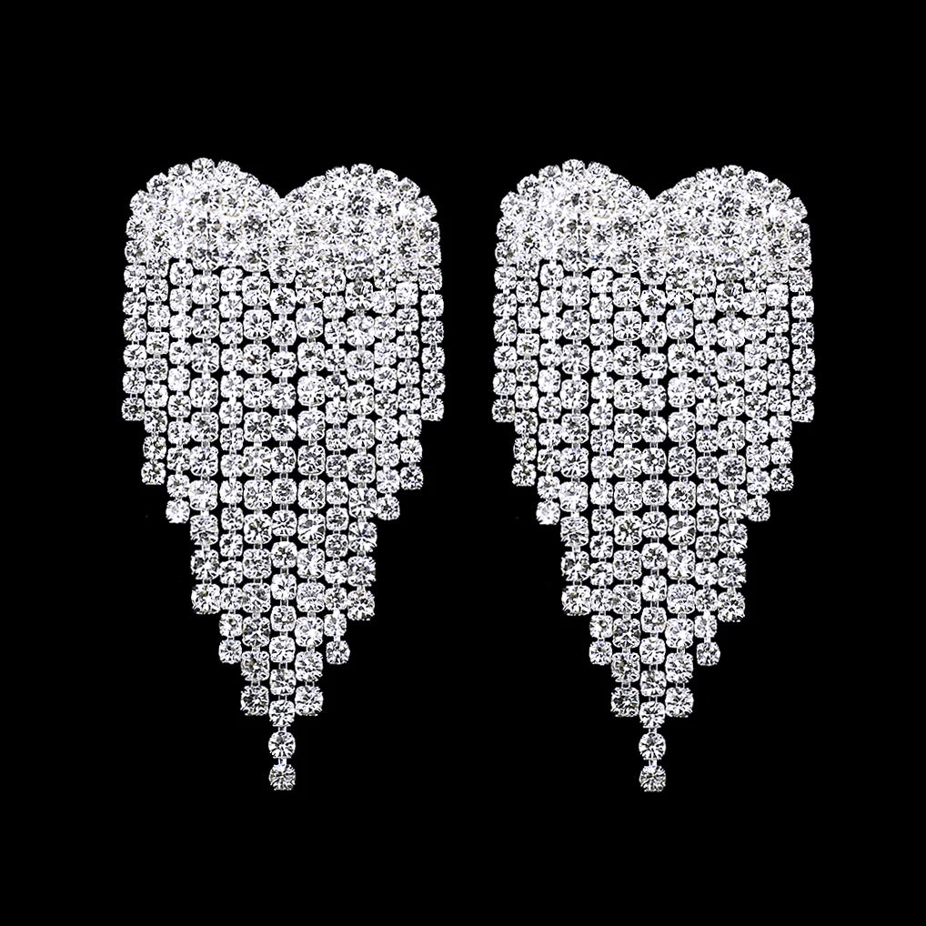 Gold Bridal Drop Simulated Pearl Crystal Statement Earrings