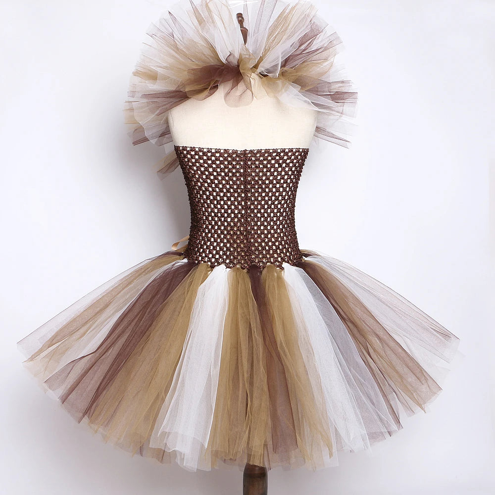 Brown Jungle Lion Costume Animal Party Fancy Tutu Dress