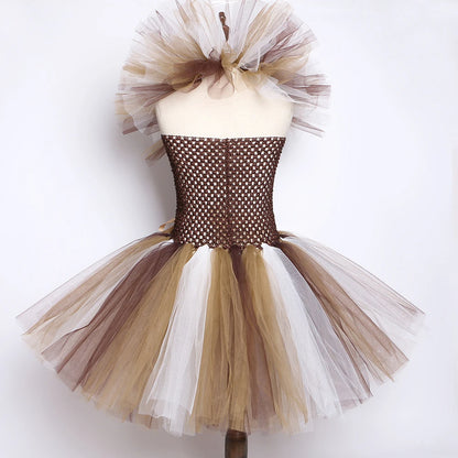 Brown Jungle Lion Costume Animal Party Fancy Tutu Dress