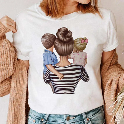 Cartoon Mom Mother Boy Girl Print Mother Lady T-shirts