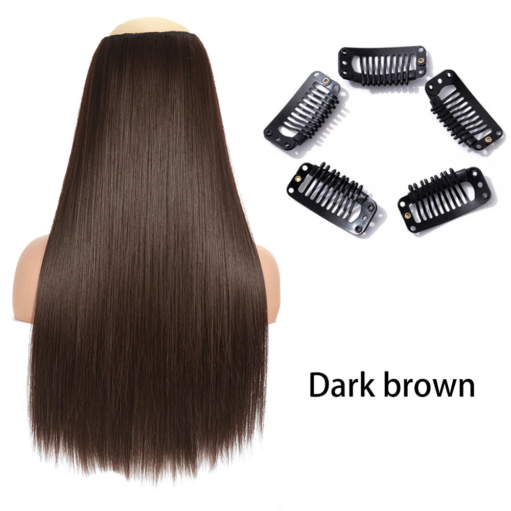 Synthetic Long Straight Clip In One Piece Hair Extension 5 Clips Fake Hair