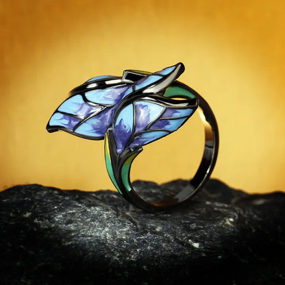 Unique Shape Blue Butterfly Enamel 925 Silver Elegant Handmade Ring
