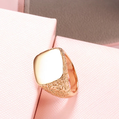 Big Glossy 585 Rose Gold Color Simple Square Ring