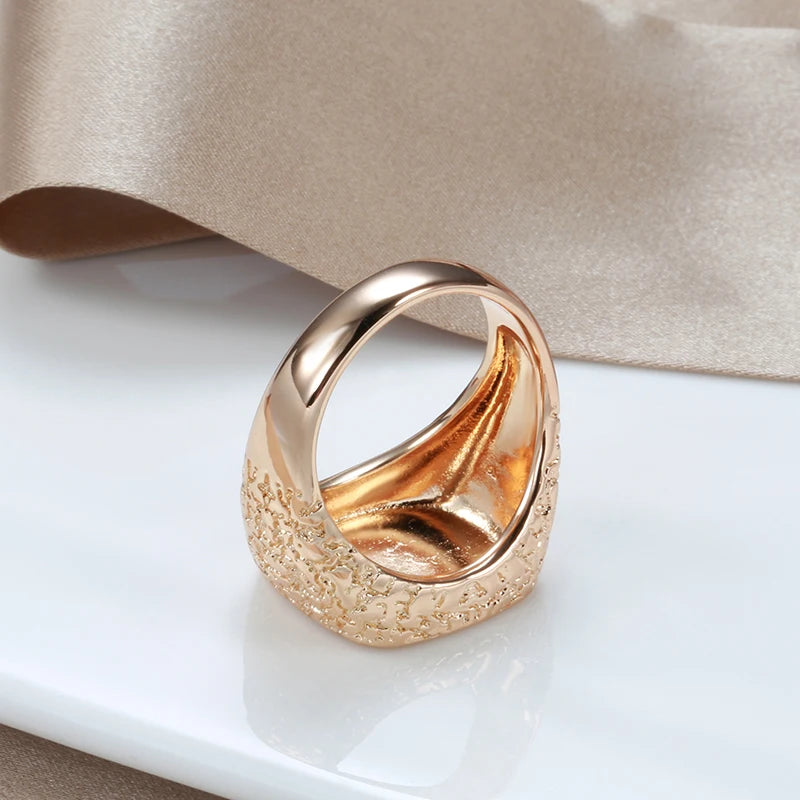 Big Glossy 585 Rose Gold Color Simple Square Ring