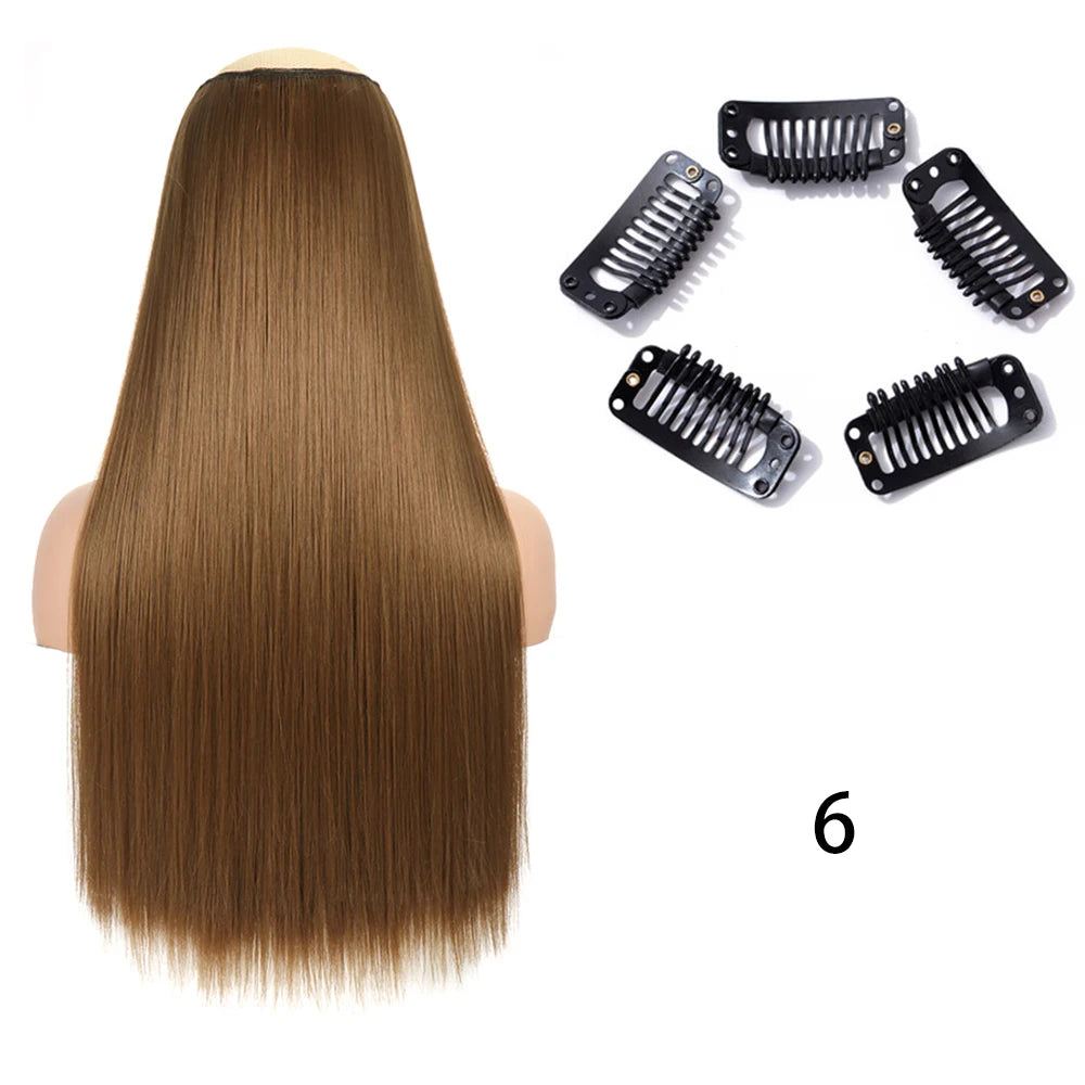 Synthetic Long Straight Clip In One Piece Hair Extension 5 Clips Fake Hair