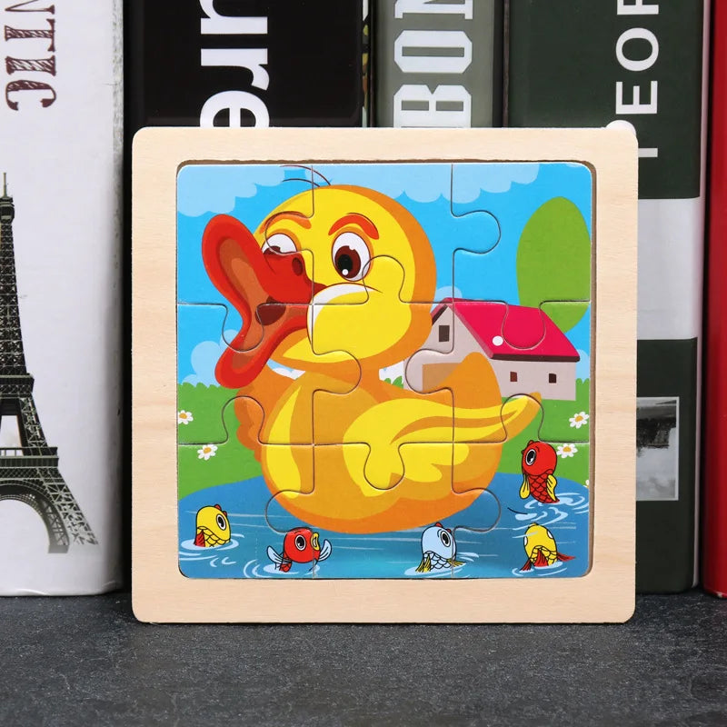 11X11CM Kids Wooden Puzzle Cartoon Animal Traffic Toys