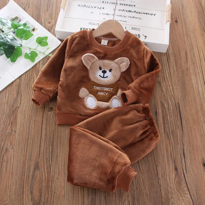 Winter Baby Autumn Flannel Fleece Cartoon Bear Sleepwear Pajamas Set