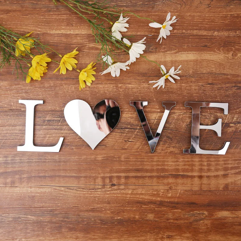 Silver Letter Acrylic 3D Mirror Wall Sticker