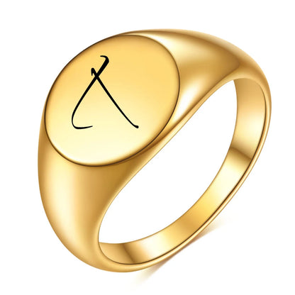 Initial Letter Stamp Signet Chunky Stainless Rings