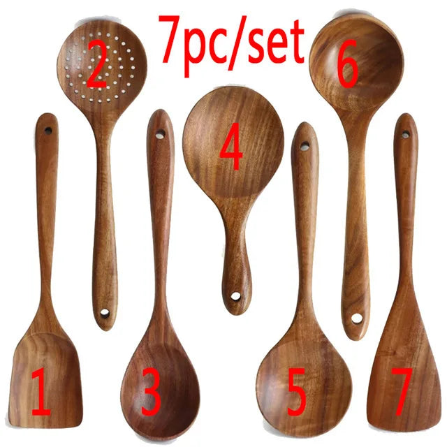 1-9Pcs/set Wooden Kitchen Utensils Set