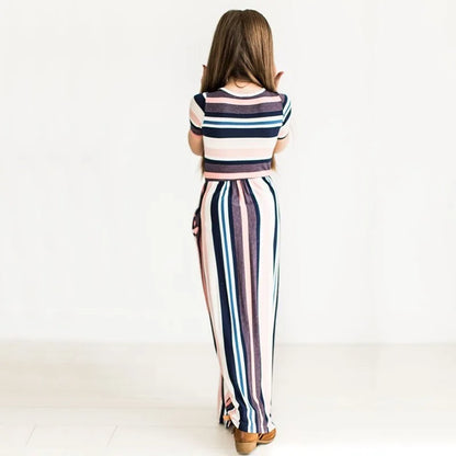 Baby Girl Striped Print Long Dress Toddler Bohemian Flower Dress