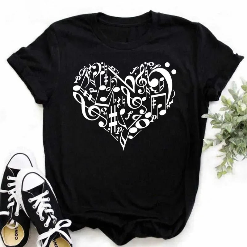 Funny Music Art Short Sleeves Black T-shirt