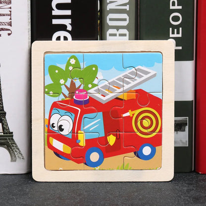 11X11CM Kids Wooden Puzzle Cartoon Animal Traffic Toys