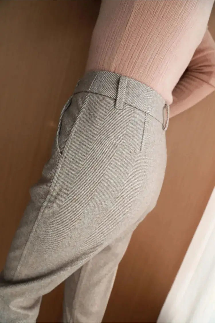 Woolen High Waisted Casual Suit Pants