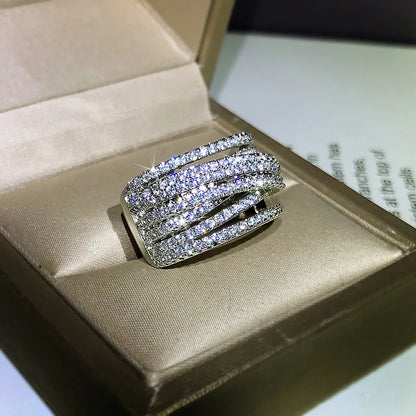 Exaggerated micro-inlaid 925 silver full zircon ring
