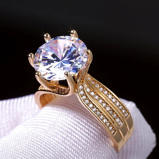 Gorgeous Solitaire 12MM Cubic Zirconia Bridal Gold Brilliant Rings