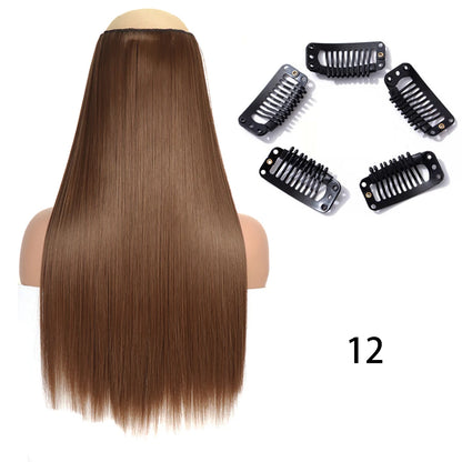 Synthetic Long Straight Clip In One Piece Hair Extension 5 Clips Fake Hair
