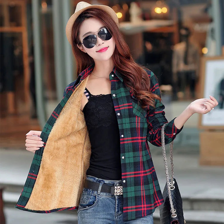 Winter Warm Velvet Thicke Plaid Shirt Style Coat Jacket