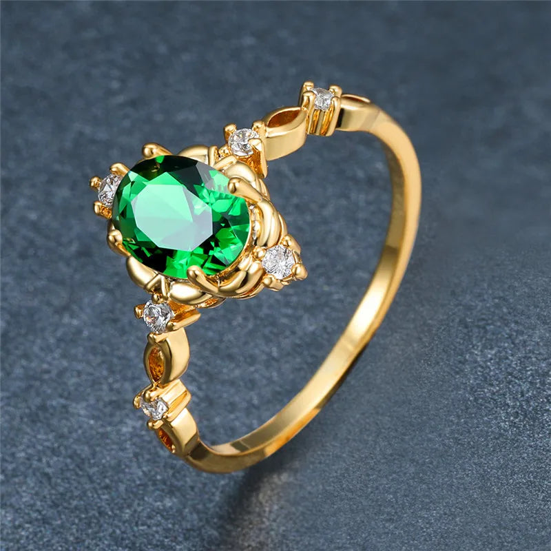 Charm Gold Silver White Opal Oval Stone Crystal Rings
