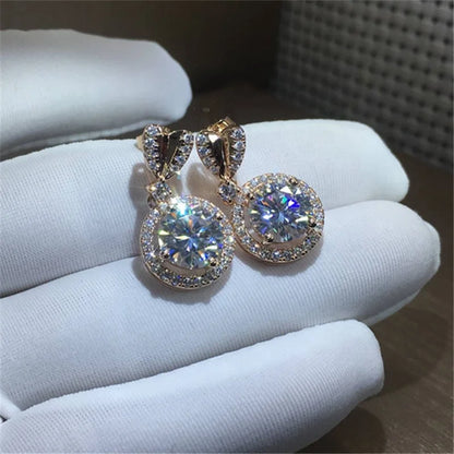 Huitan Heart Stud with Big Round CZ Drop Earrings
