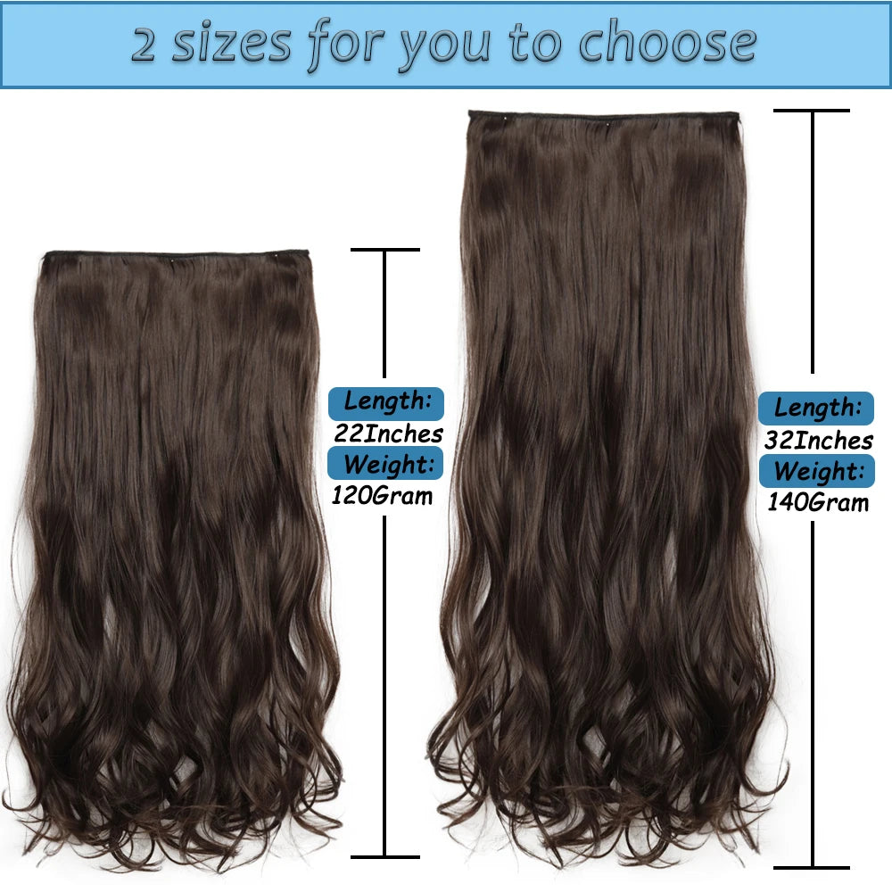 5 Clips Long Wavy Clip In Hair Extensions Synthetic Heat Resistant One Piece False Blonde