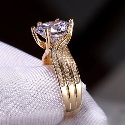 Gorgeous Solitaire 12MM Cubic Zirconia Bridal Gold Brilliant Rings