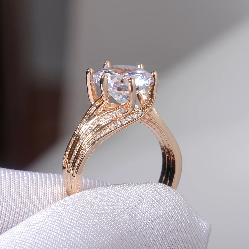 Gorgeous Solitaire 12MM Cubic Zirconia Bridal Gold Brilliant Rings