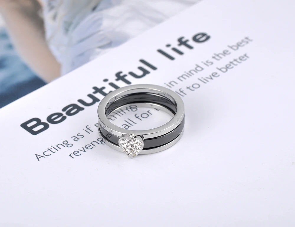 Titanium Stainless Steel Ceramic Crystal Rings