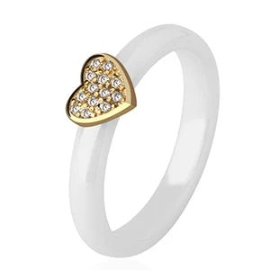DANA Pink Ceramic Gold Heart Crystal Ring