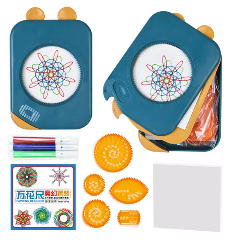Drawing Toys Storage Interlocking Gears Wheels Painting Drawing Ruler Paper Pens Set
