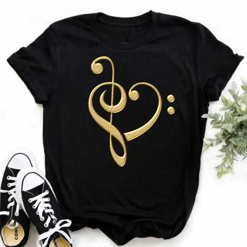 Funny Music Art Short Sleeves Black T-shirt