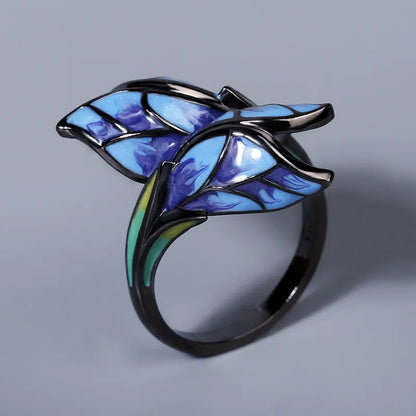 Unique Shape Blue Butterfly Enamel 925 Silver Elegant Handmade Ring