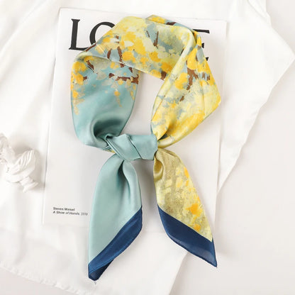 Luxury Silk Square Plaid Satin Scarf