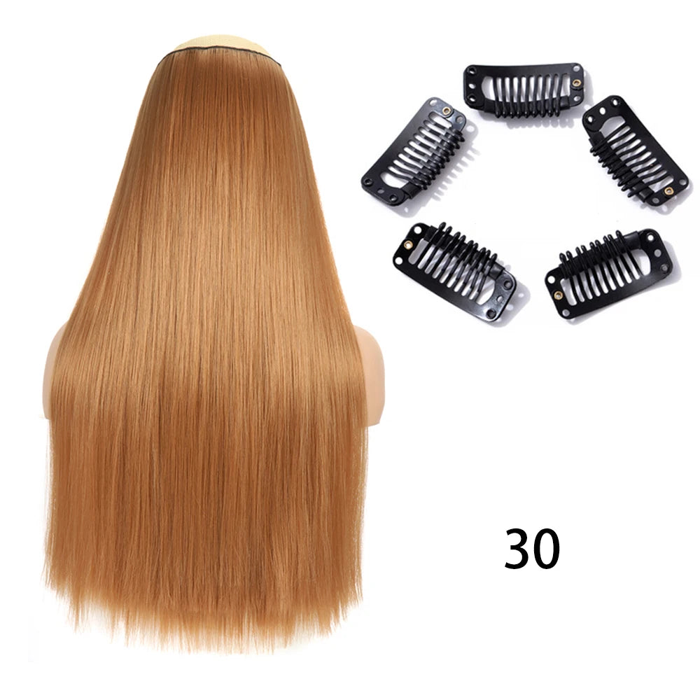 Synthetic Long Straight Clip In One Piece Hair Extension 5 Clips Fake Hair
