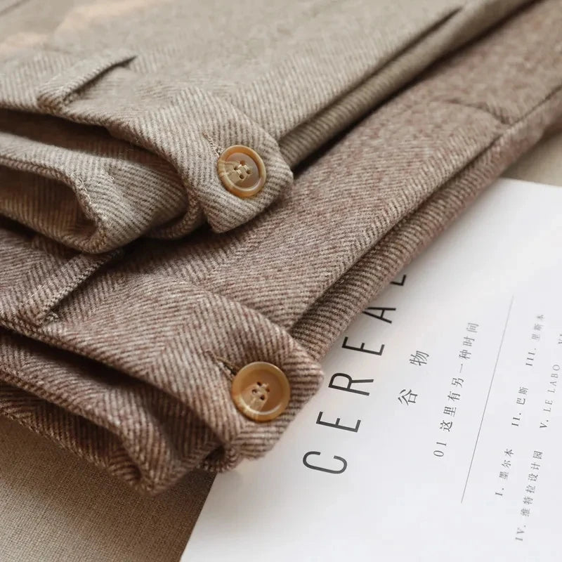 Woolen High Waisted Casual Suit Pants