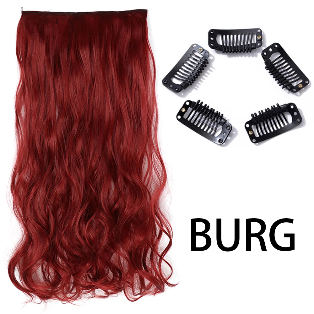 Synthetic Long Straight Clip In One Piece Hair Extension 5 Clips Fake Hair