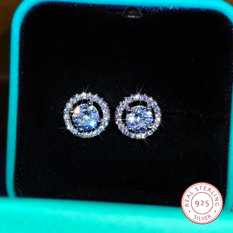 DANA 925 Silver White Zircon Round Earrings