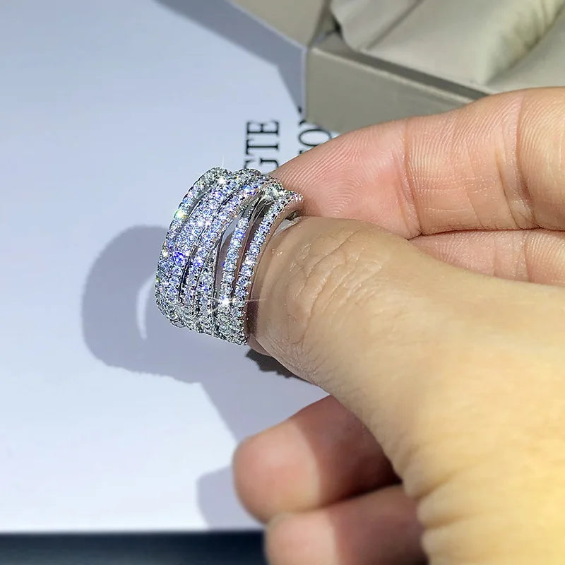 Exaggerated micro-inlaid 925 silver full zircon ring
