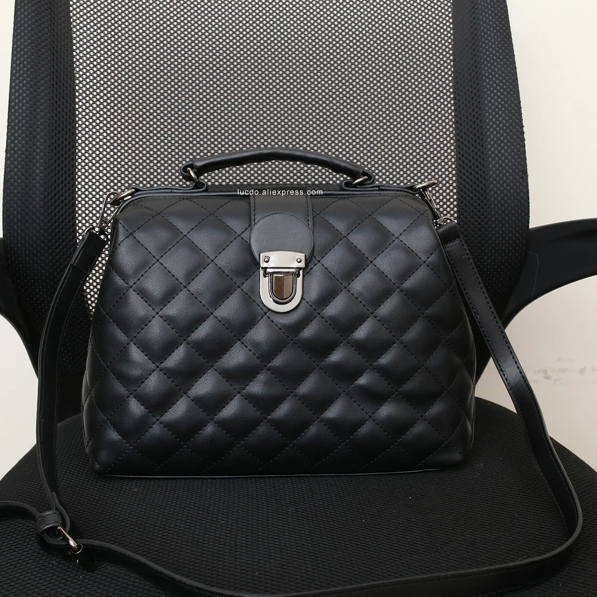 Plaid Rivets Design Doctor Crossbody High Quality PU Leather Tote Bags