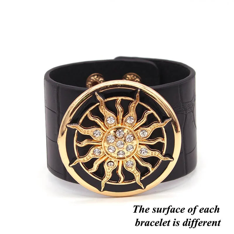 Leather Wide Circle Buckle Bracelet