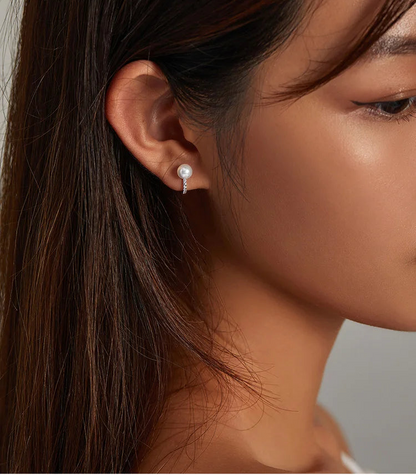 925 Sterling Silver Shell Pearl Shining Zircon Stud Earrings