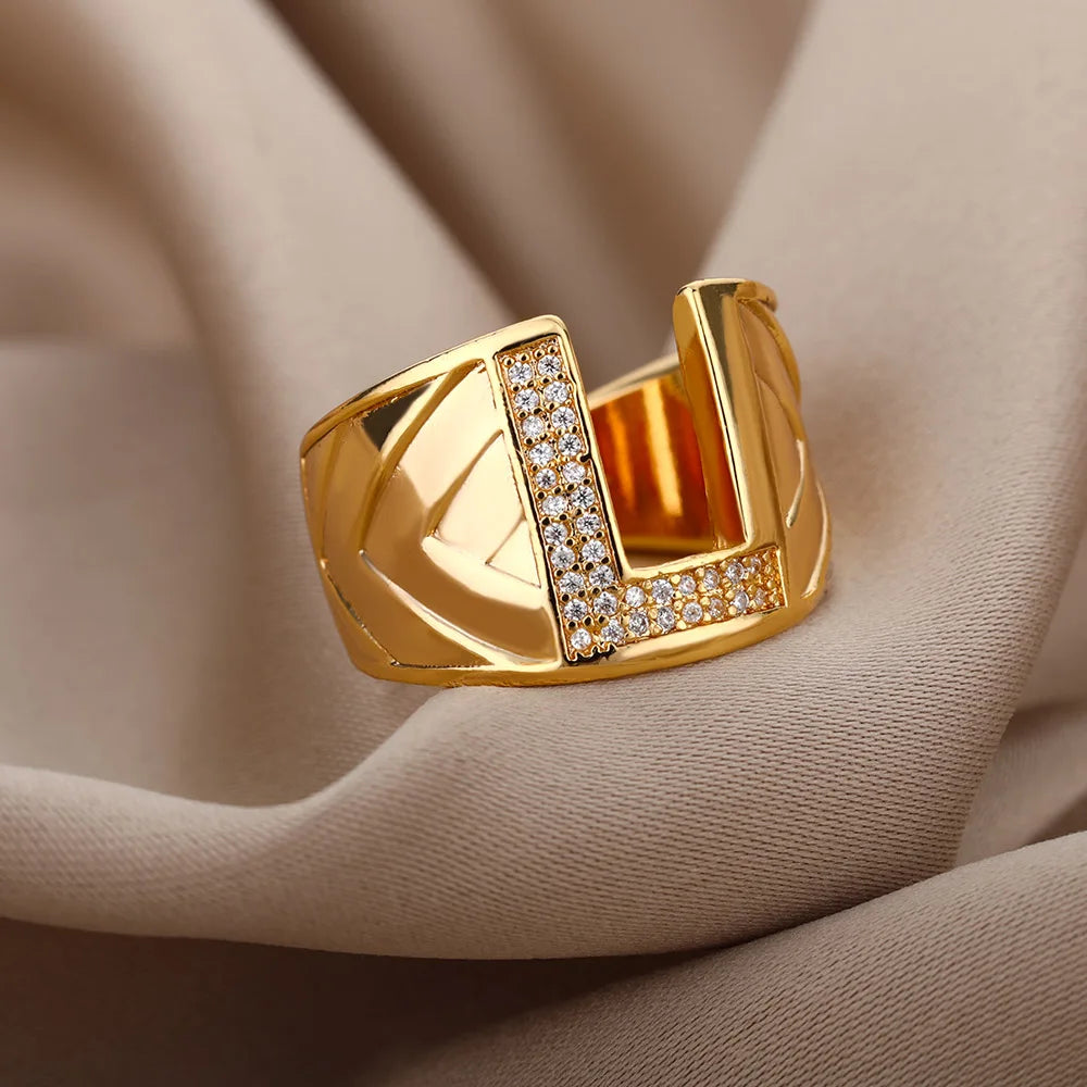 Chunky Wide Zircon Initial Letter Rings