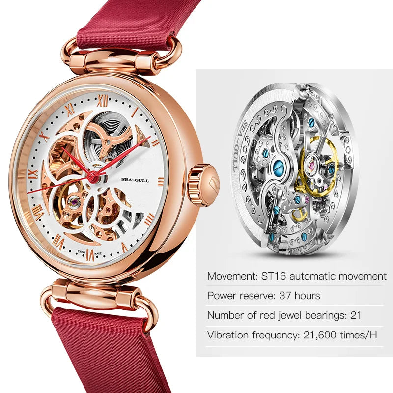 Leather Strap Waterproof Skeleton Automatic Mechanical Watch Necklace Set 6002L Series