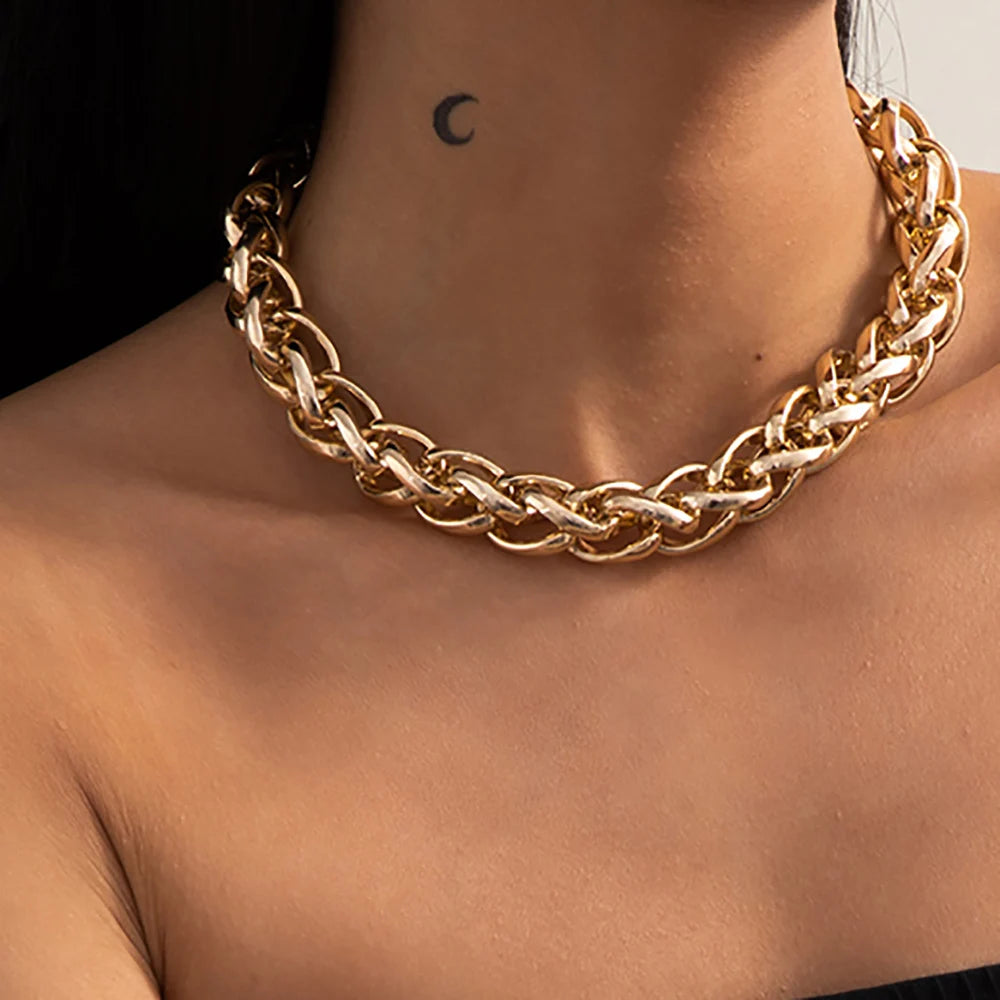 Punk Gold Color Metal Handmade Short Necklace