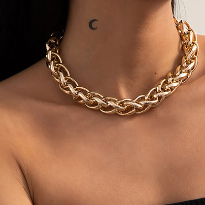Punk Gold Color Metal Handmade Short Necklace