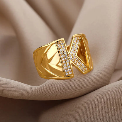 Chunky Wide Zircon Initial Letter Rings