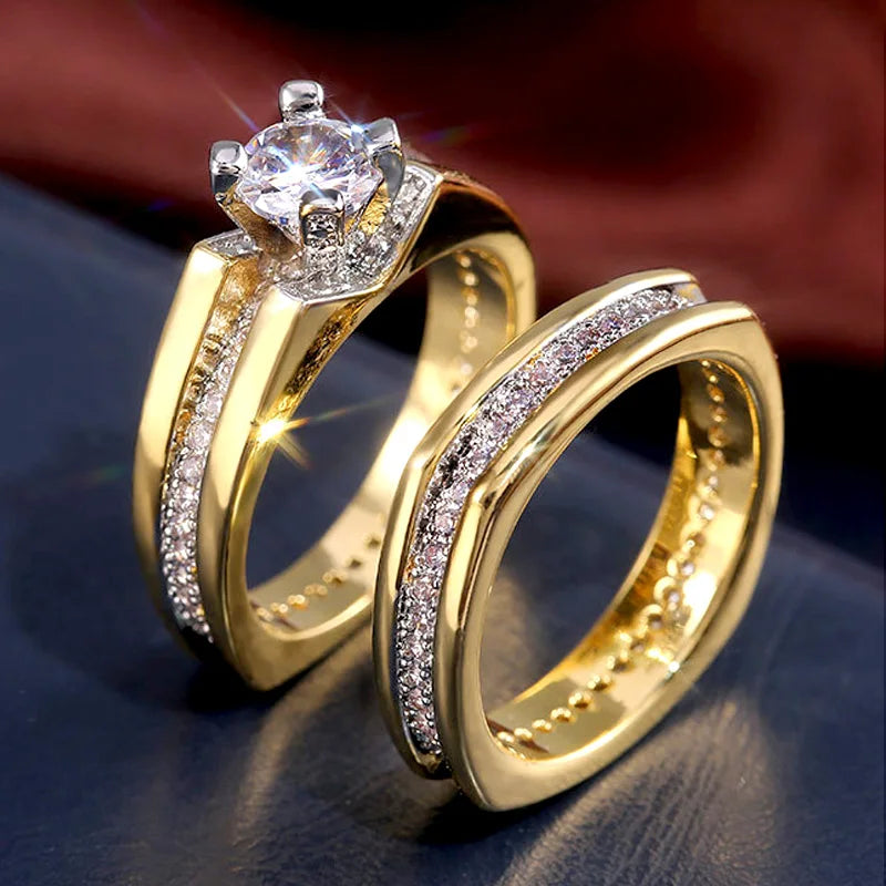 Huitan Round Zirconia Crystal Rings Set